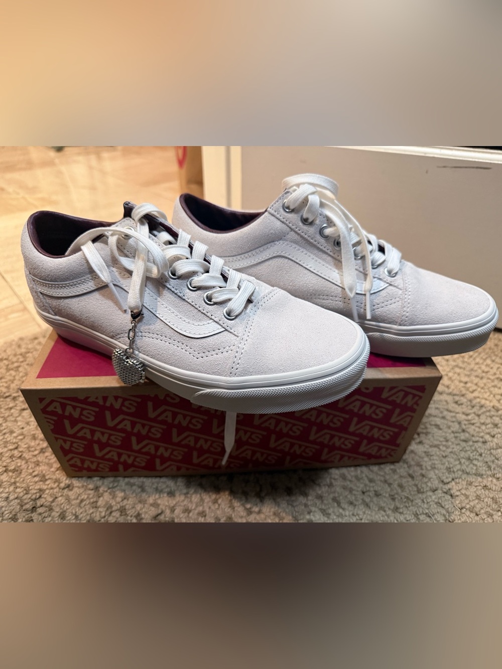Vans White skate Sneakers with Removable Silver Heart Charm
